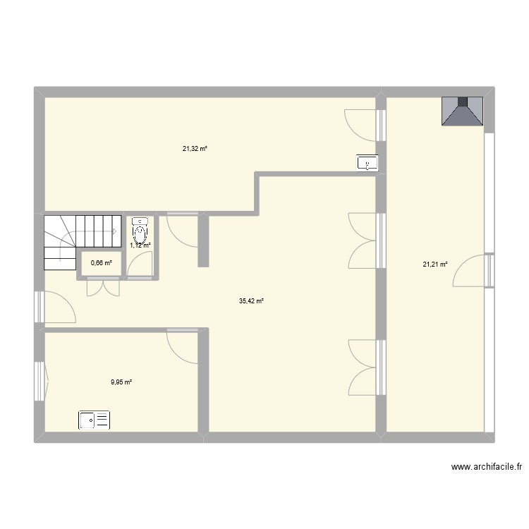 Xochicalli rdc. Plan de 6 pièces et 90 m2