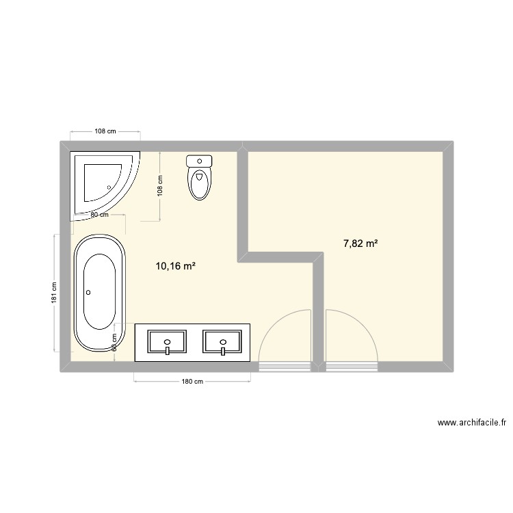 BATHROOM U SA 1. Plan de 2 pièces et 18 m2