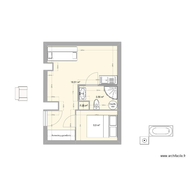 muleer. Plan de 4 pièces et 28 m2