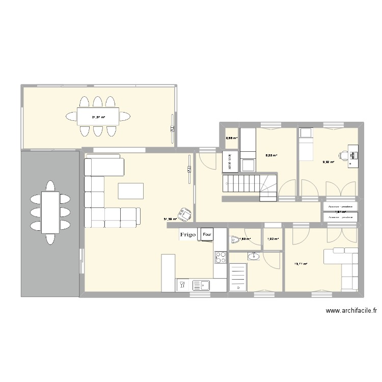 Maison veranda. Plan de 9 pièces et 110 m2