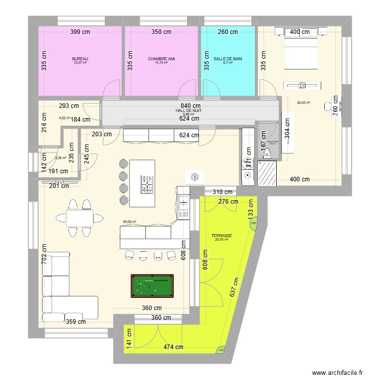 RDC  Sorendal travaux chambre. Plan de 10 pièces et 170 m2