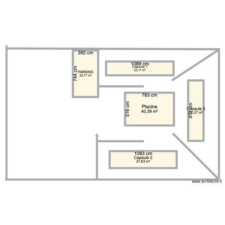 Capsule house. Plan de 5 pièces et 142 m2