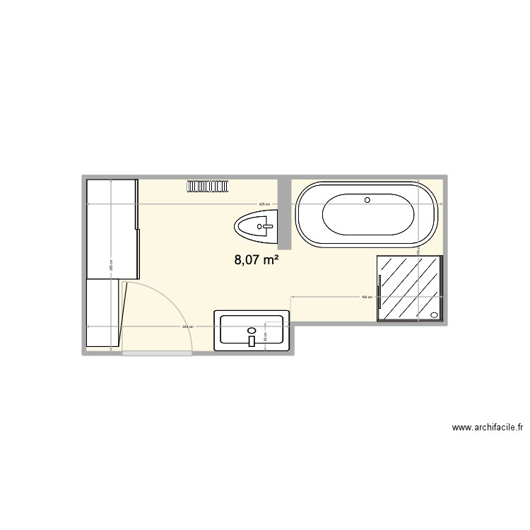 Montargis salle de bain 2ième. Plan de 1 pièce et 8 m2