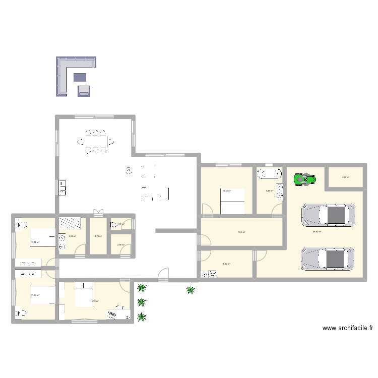 Plan plein pied 1. Plan de 13 pièces et 150 m2