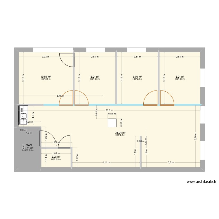 bureaux mérignac 20250228 sans meuble. Plan de 7 pièces et 76 m2