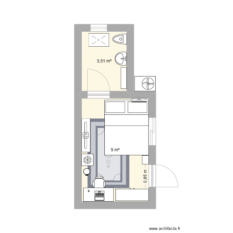 chambre maq1. Plan de 2 pièces et 13 m2