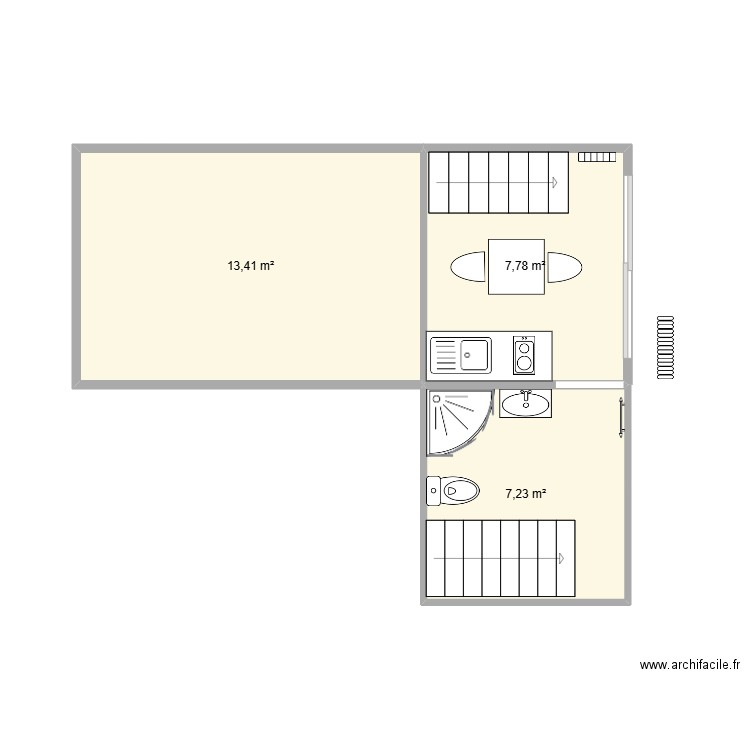 Studio - option 3. Plan de 3 pièces et 28 m2