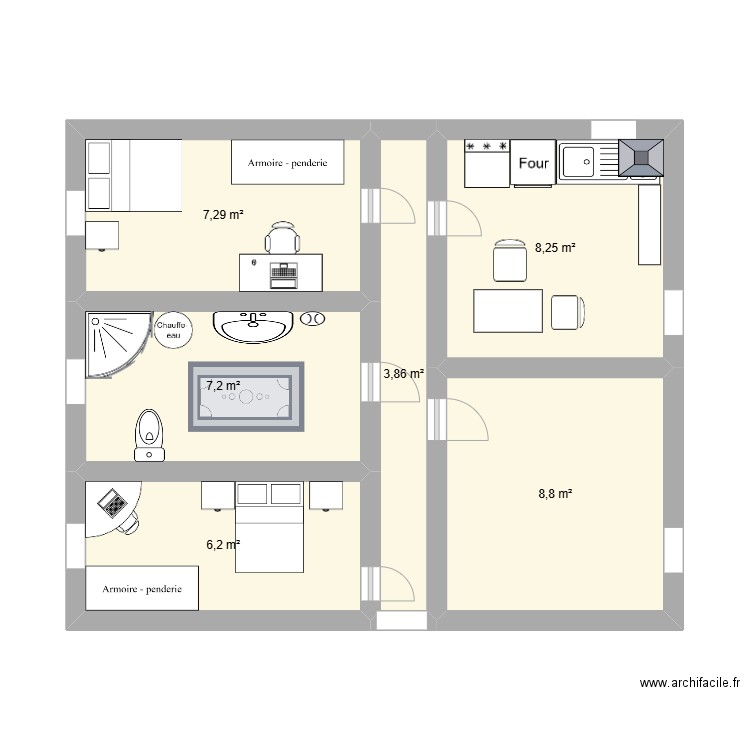 Appartement 09/01. Plan de 6 pièces et 42 m2