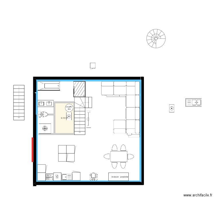 1139o. Plan de 1 pièce et 3 m2