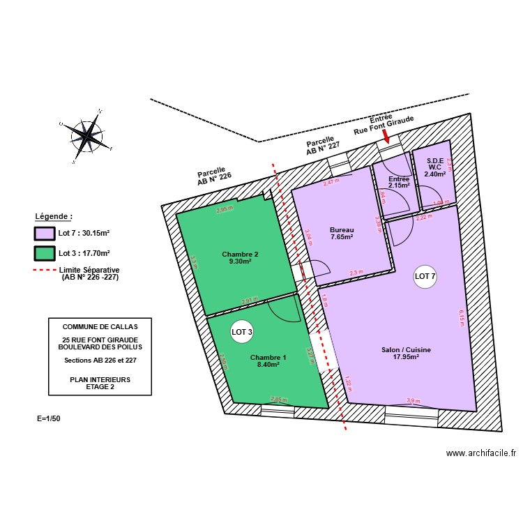 CALLAS (R+2) Modifs 2025 (AB 226+227). Plan de 8 pièces et 50 m2