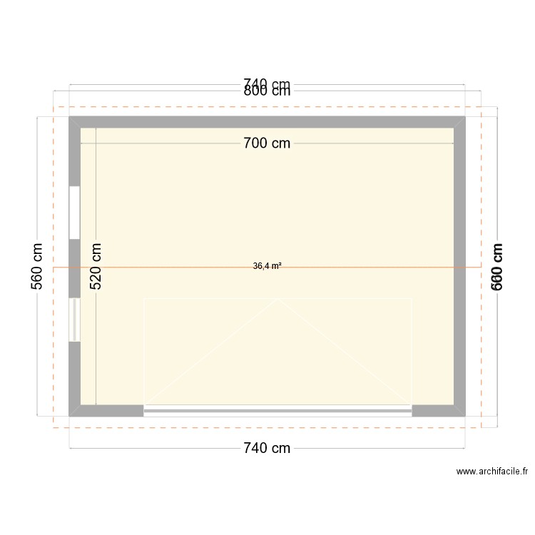 garage. Plan de 1 pièce et 36 m2