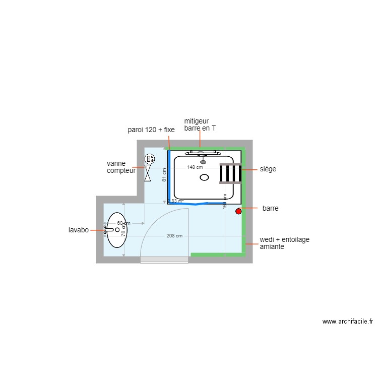 HENRY plan fd. Plan de 1 pièce et 3 m2