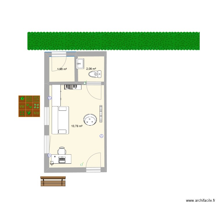 bureau. Plan de 3 pièces et 18 m2