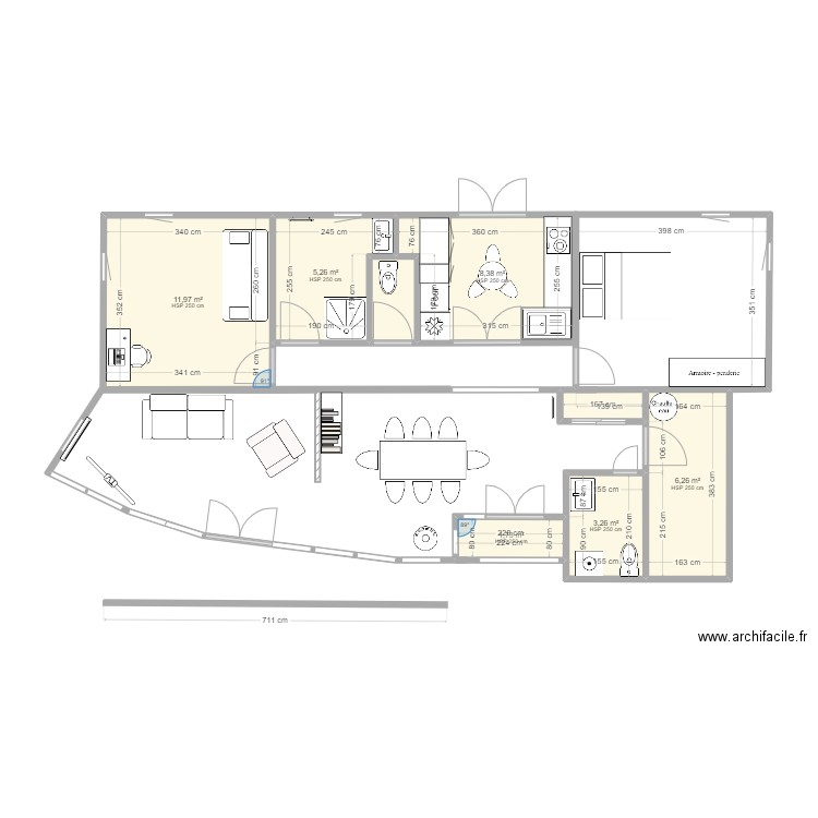 Maison mamie. Plan de 8 pièces et 39 m2