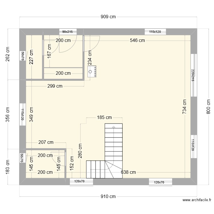 RDC PLACO JORGE. Plan de 5 pièces et 61 m2