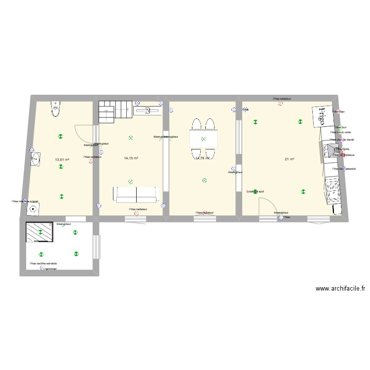 cuisine steph. Plan de 4 pièces et 64 m2