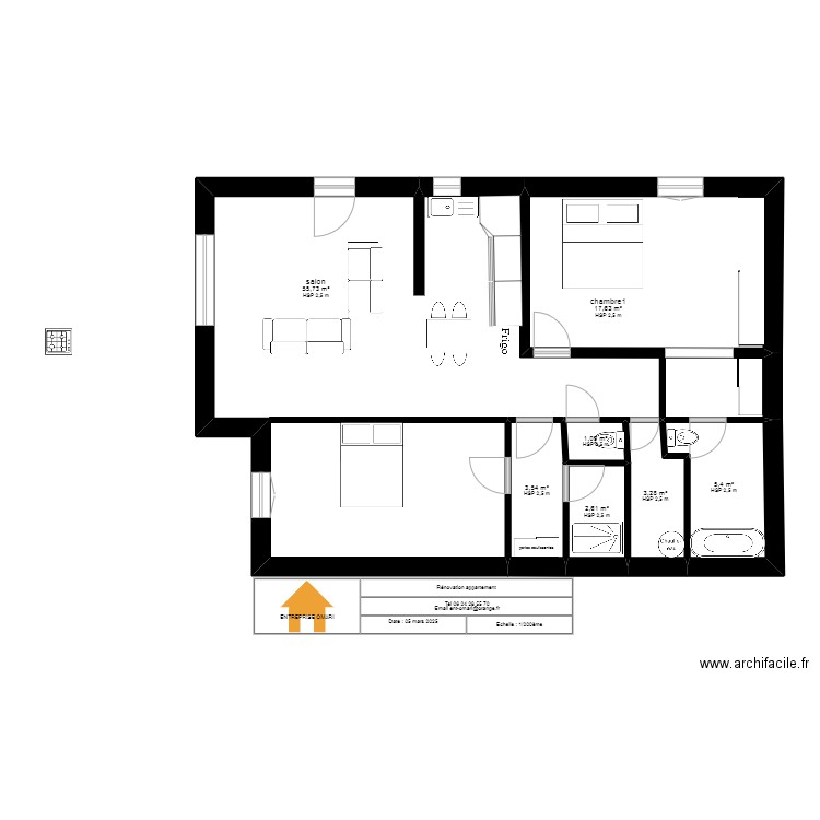 APPARTEMENT. Plan de 7 pièces et 89 m2