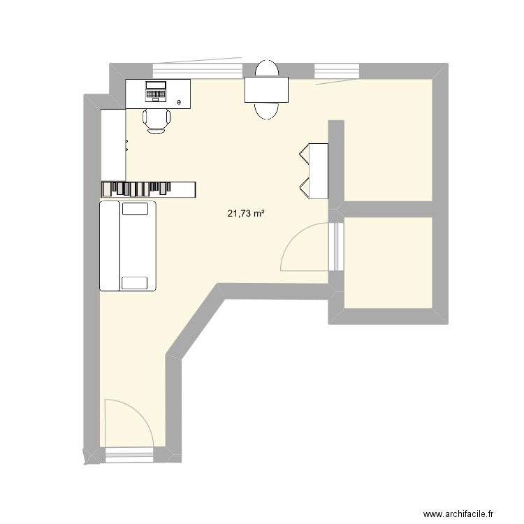 Appart studio 27 m2. Plan de 1 pièce et 22 m2