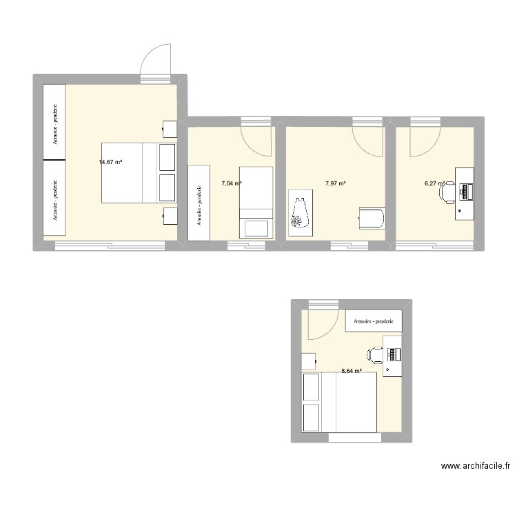 Premier Etage. Plan de 5 pièces et 45 m2