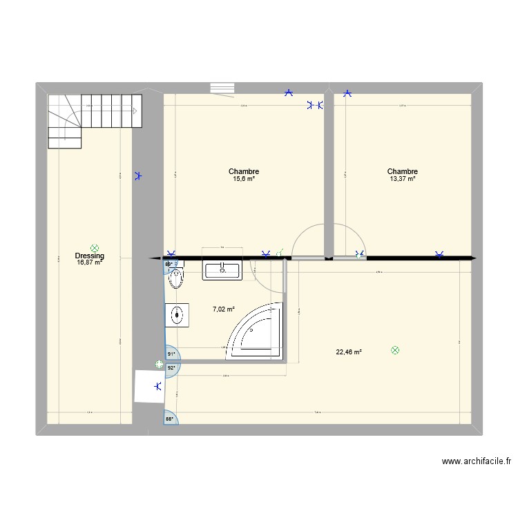 etage anne. Plan de 5 pièces et 75 m2