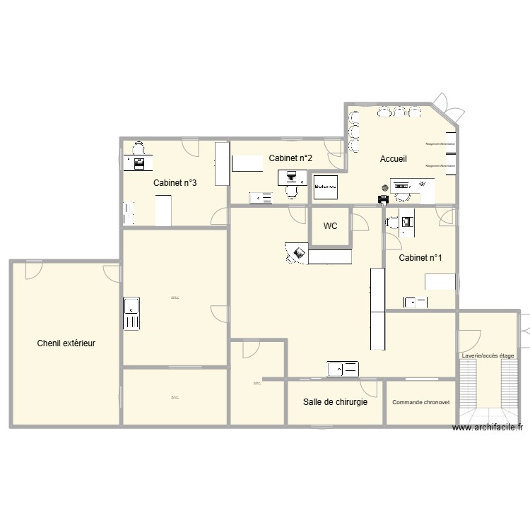 Clinique étage 0. Plan de 13 pièces et 963 m2