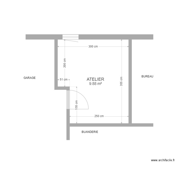 plan atelier. Plan de 1 pièce et 10 m2