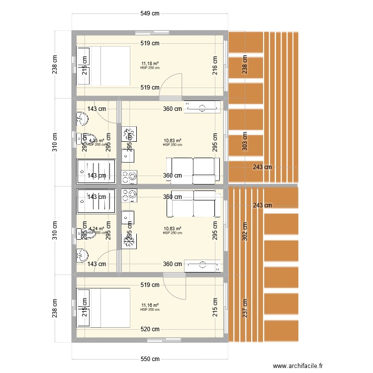 Moorea Bangalow 1 servitude. Plan de 6 pièces et 52 m2