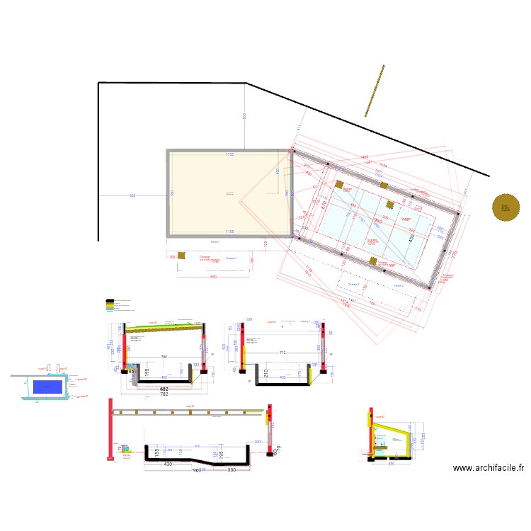 piscine béton mur brique  2024 v28 Terrassement. Plan de 1 pièce et 84 m2