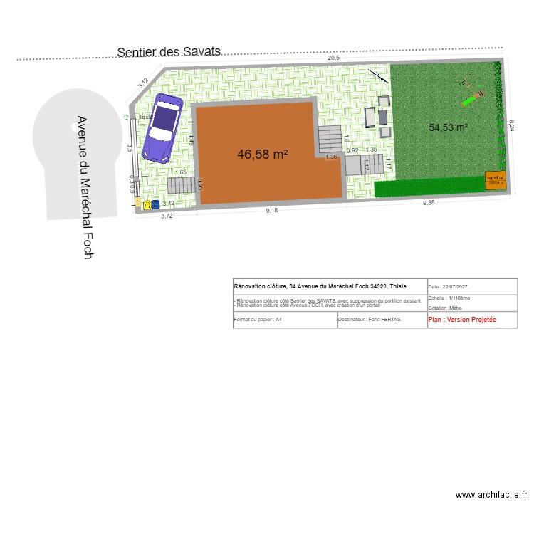 Cloture. Plan de 1 pièce et 47 m2