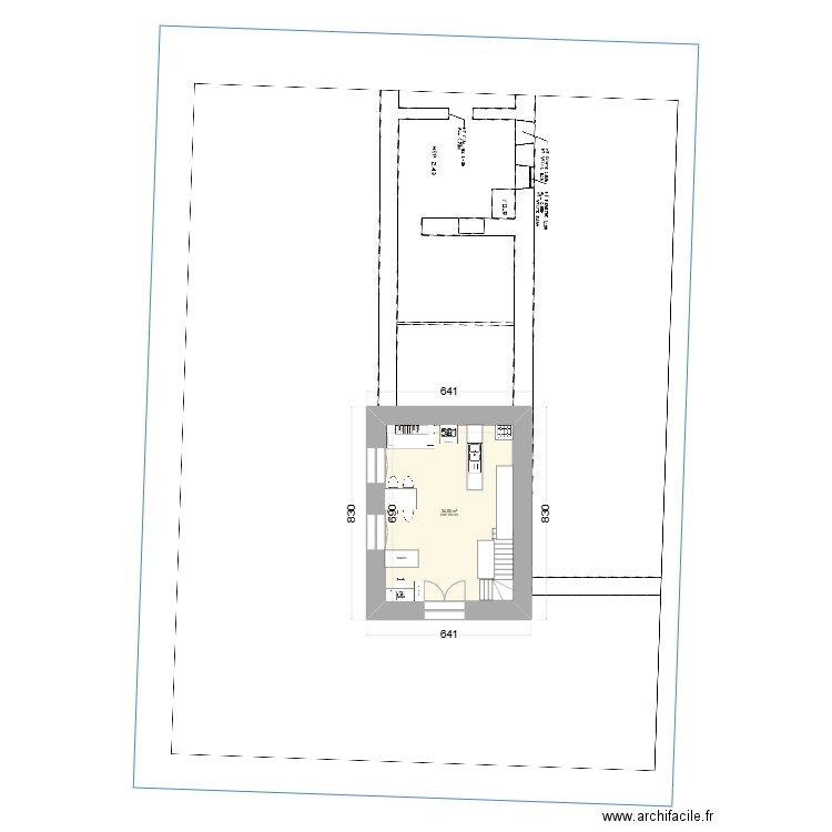 V1a_Longère escalier nord. Plan de 5 pièces et 60 m2