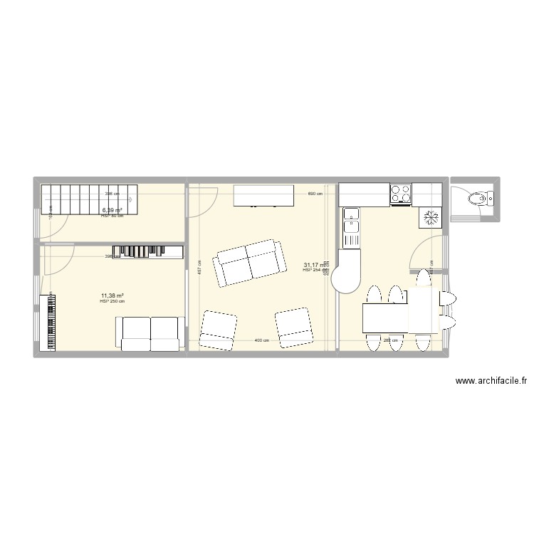 ju et Yan. Plan de 3 pièces et 49 m2