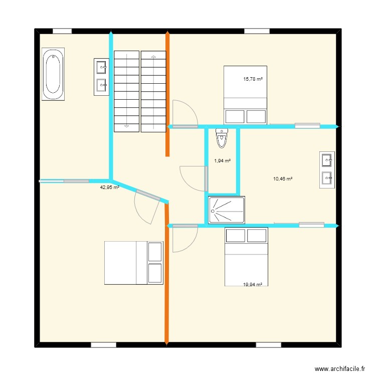 SCI ICARE R+1. Plan de 5 pièces et 91 m2