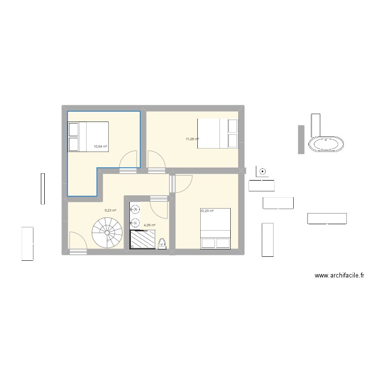 RDC RENO N°3. Plan de 5 pièces et 46 m2