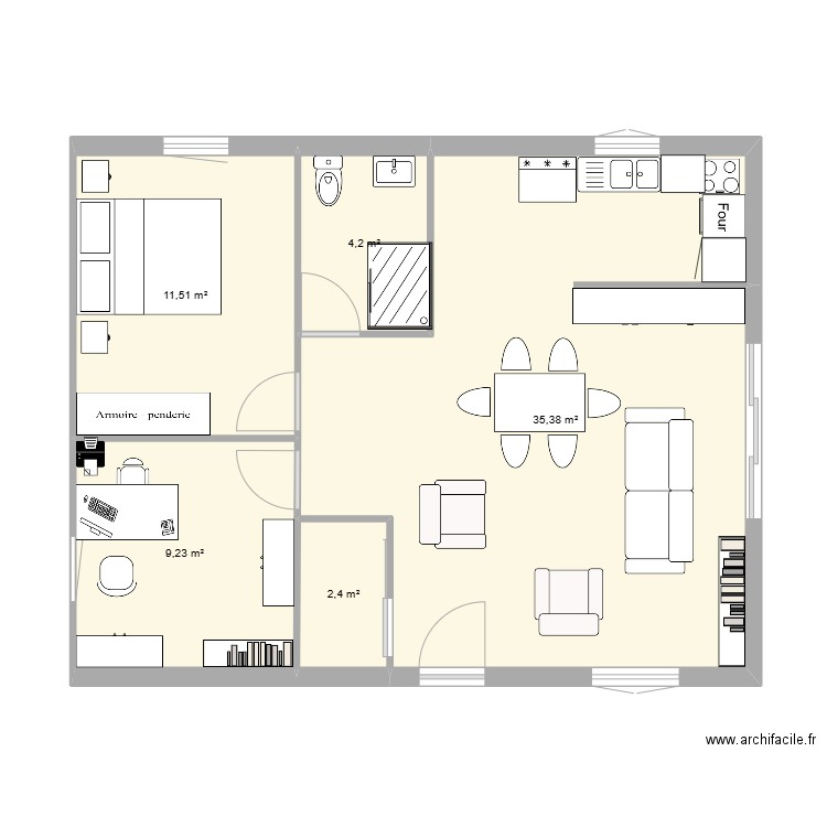 Plan RdC ID 2. Plan de 5 pièces et 63 m2