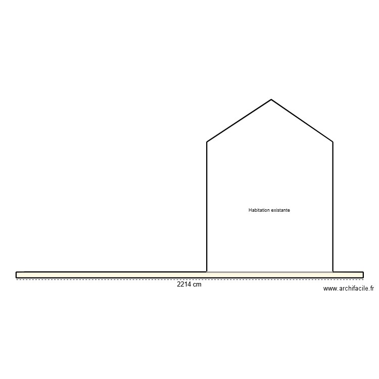 Plan de coupe dos au nord après travaux. Plan de 1 pièce et 8 m2