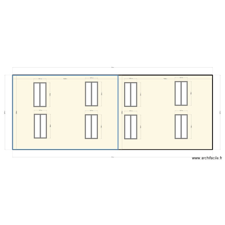 Plan de façade extérieur APrés. Plan de 2 pièces et 95 m2