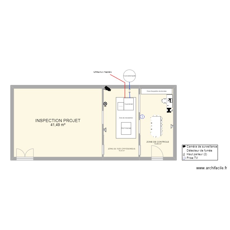 Salle cryo. Plan de 3 pièces et 74 m2