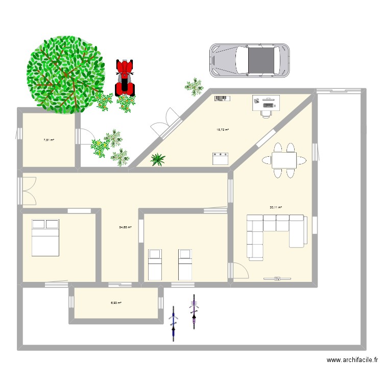 brique. Plan de 5 pièces et 118 m2