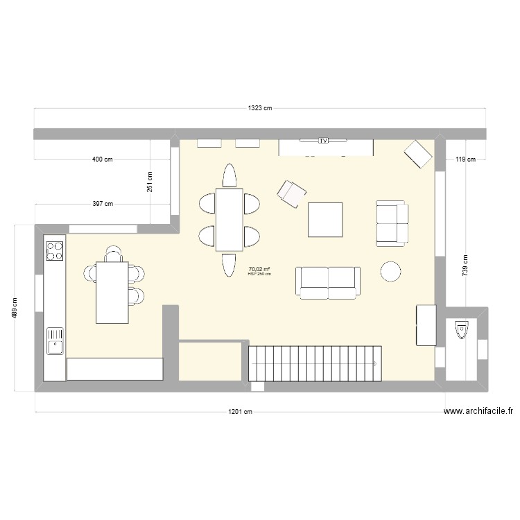 1er-etage. Plan de 1 pièce et 70 m2