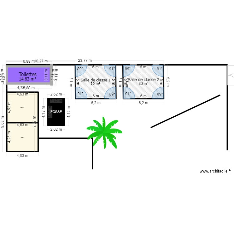 institut. Plan de 7 pièces et 125 m2