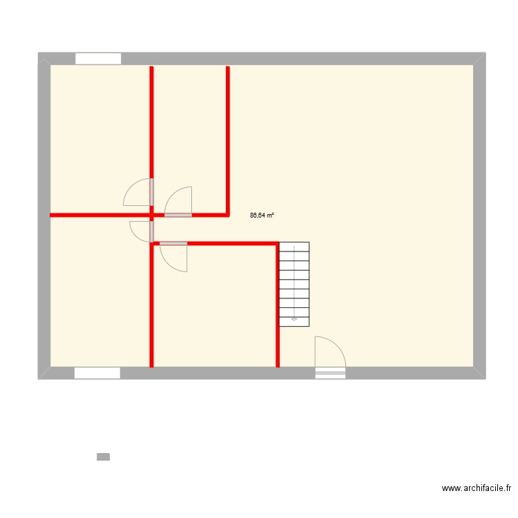 Plancher chauffant. Plan de 1 pièce et 87 m2