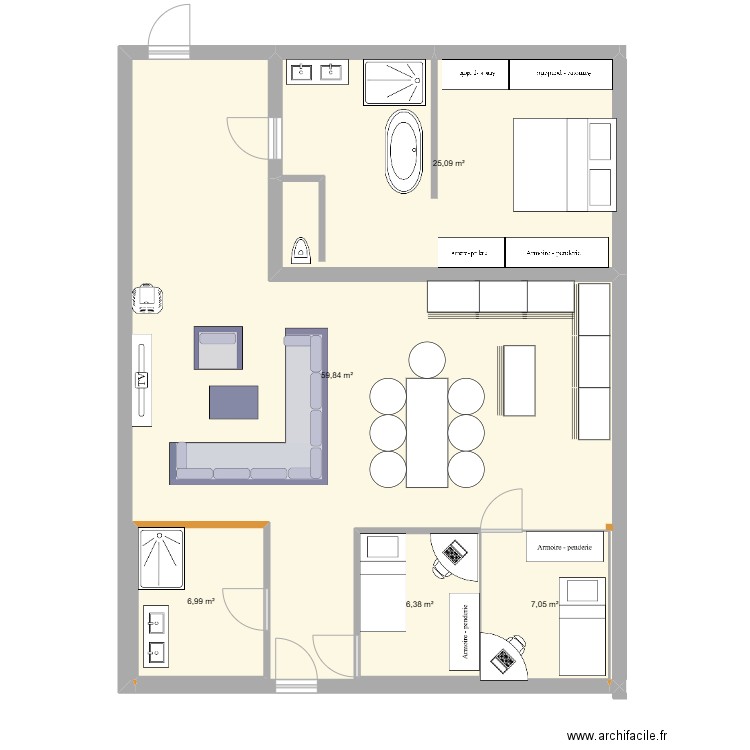 prjt 1. Plan de 5 pièces et 105 m2