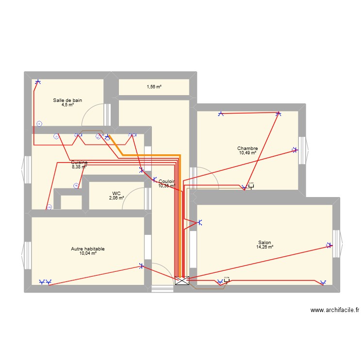 PLAN 2 Prise. Plan de 8 pièces et 62 m2