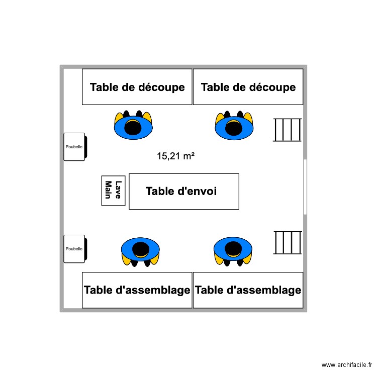 Zone préparation. Plan de 1 pièce et 15 m2