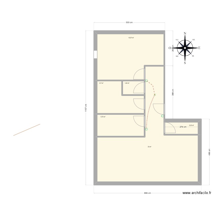 appartement f2. Plan de 6 pièces et 65 m2