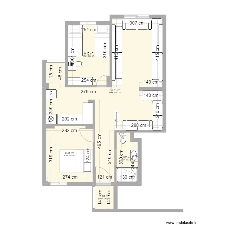 DYAR KENZA. Plan de 5 pièces et 59 m2