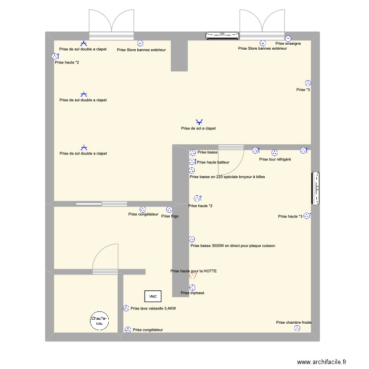 insensé prises. Plan de 2 pièces et 70 m2