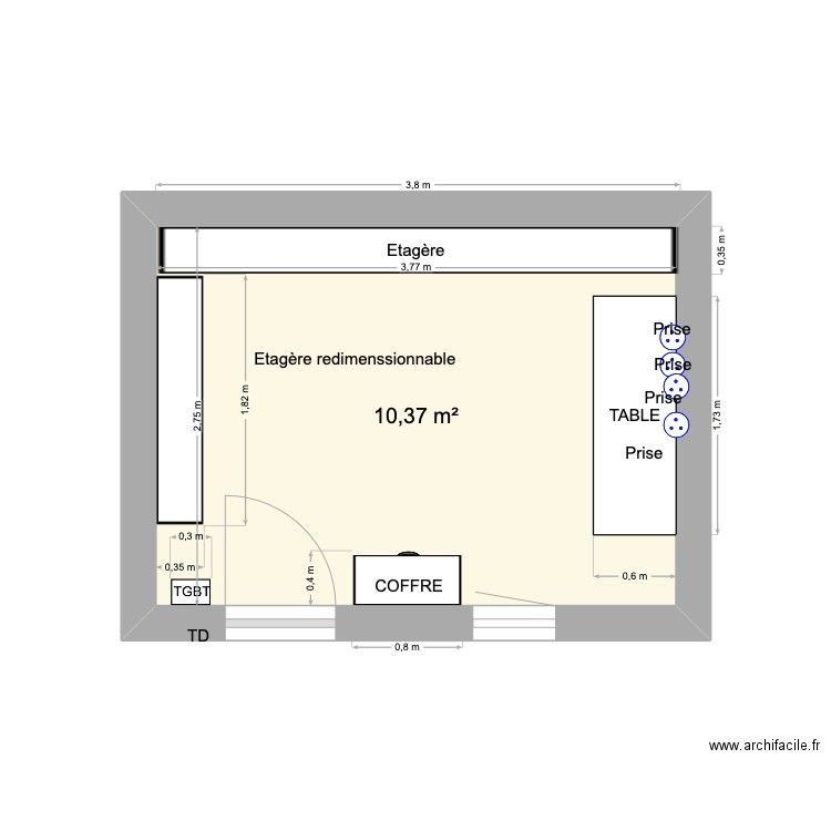 CABANON. Plan de 1 pièce et 10 m2