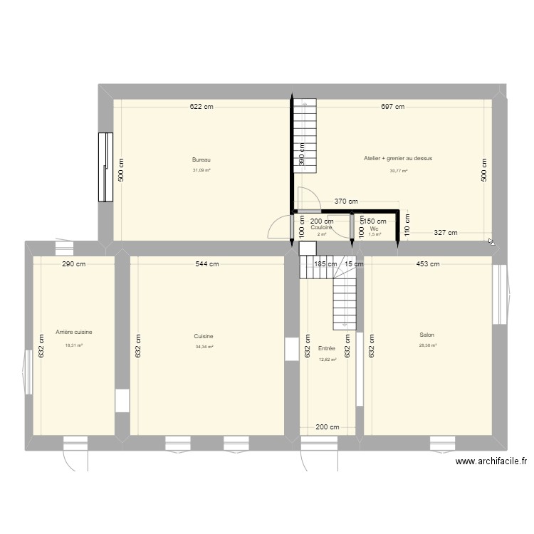 rez de chausser base. Plan de 8 pièces et 159 m2