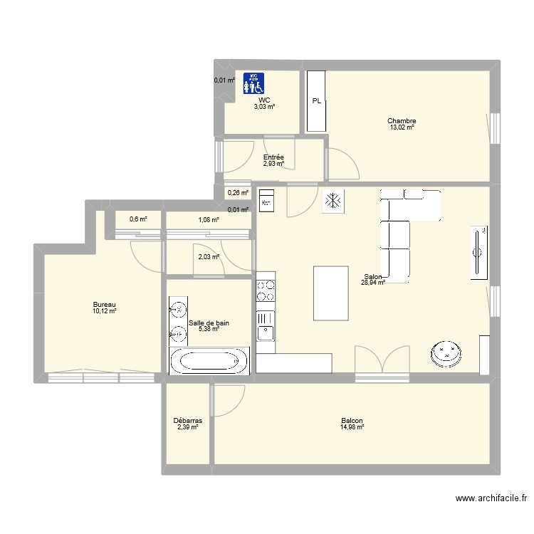 nouvelle appartement G+L. Plan de 14 pièces et 85 m2